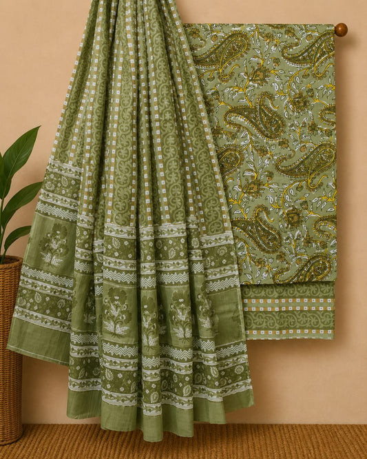 Green floral cotton salwar suit fabric India