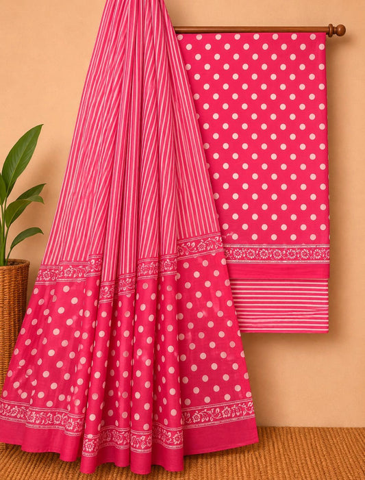 Pink polka dot cotton salwar suit fabric Jaipur