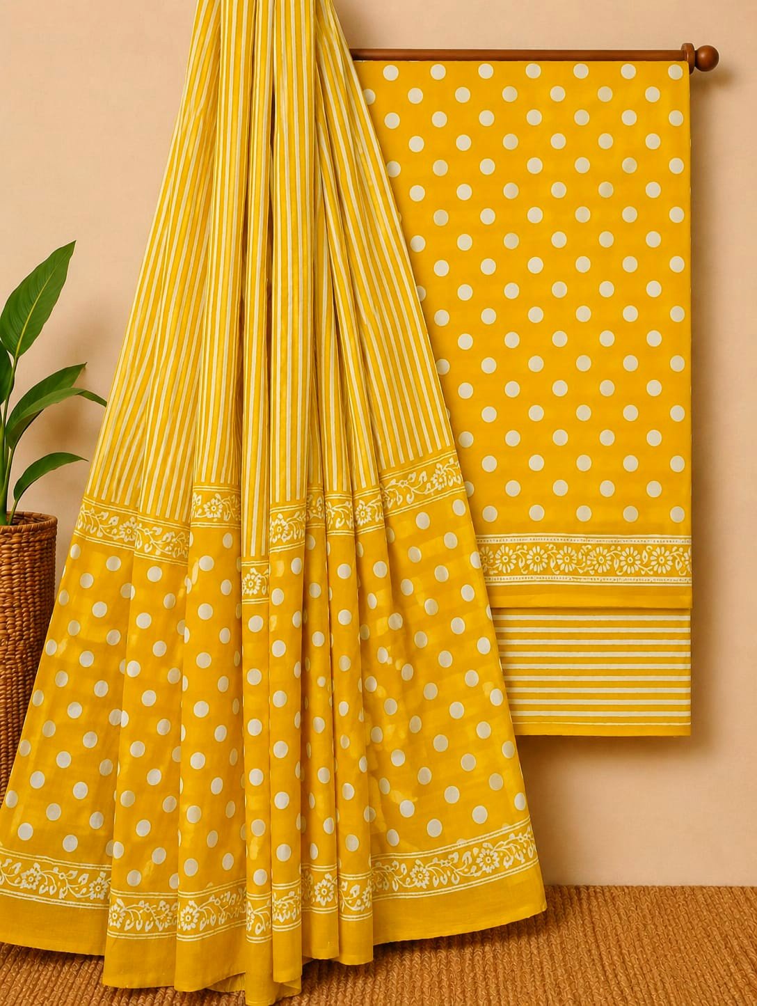 Yellow polka dot cotton suit set India