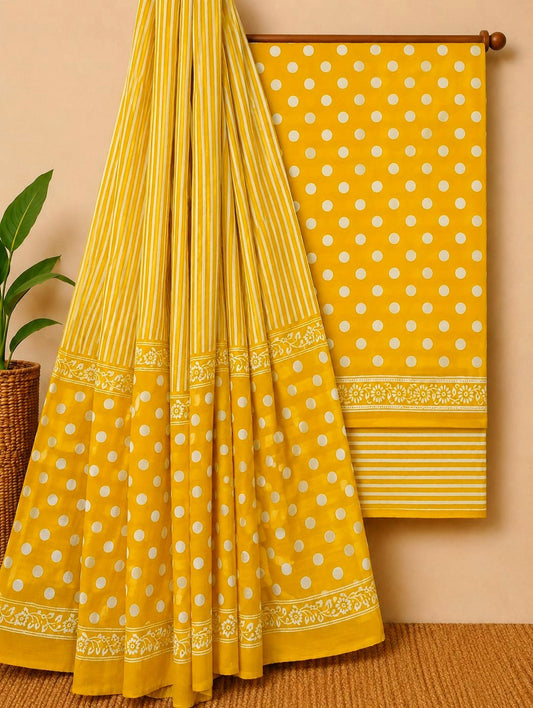 Yellow polka dot cotton suit set India