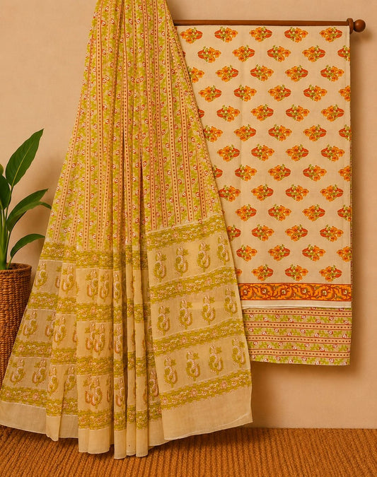 Beige floral cotton suit set Jaipur India