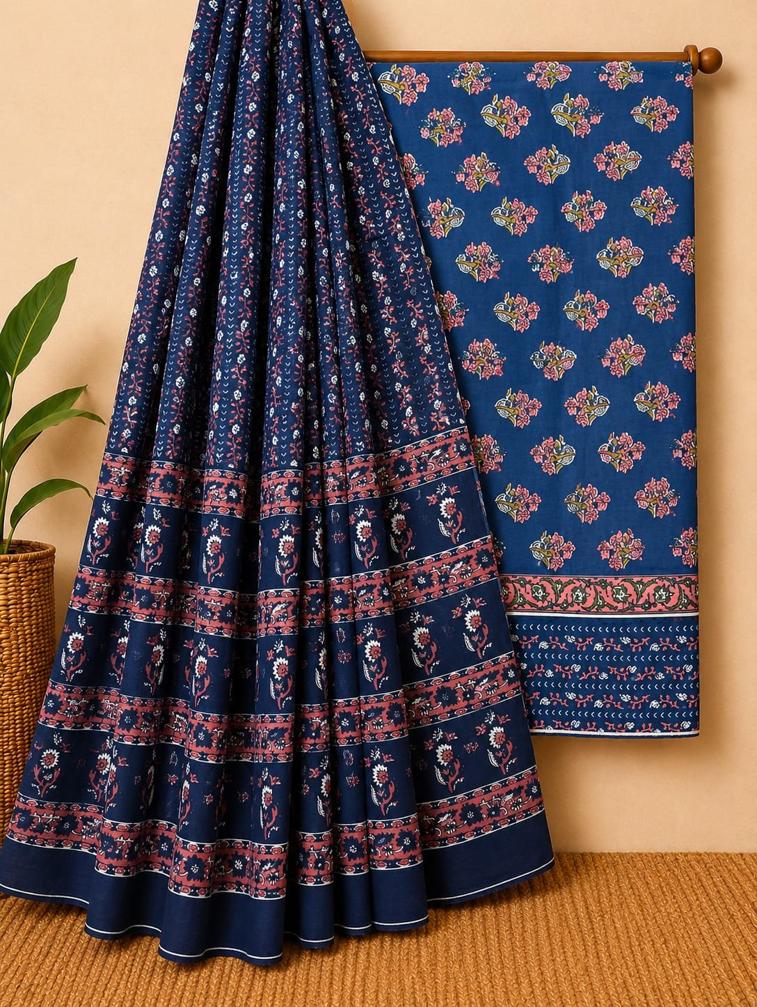 Blue ethnic motif cotton salwar suit set