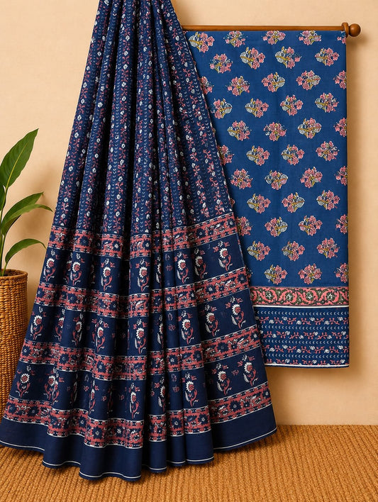 Blue ethnic motif cotton salwar suit set