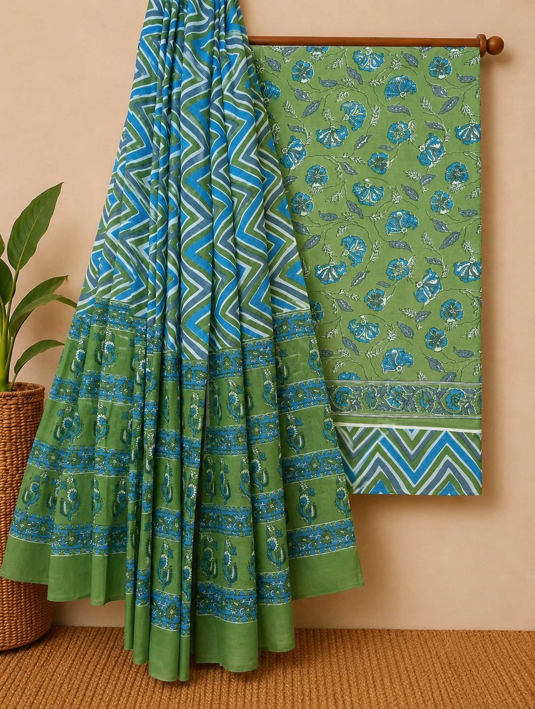 Green floral cotton salwar suit set India