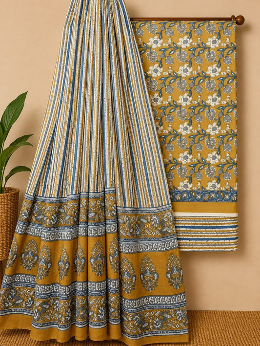 Yellow ethnic motif cotton suit set Jaipur