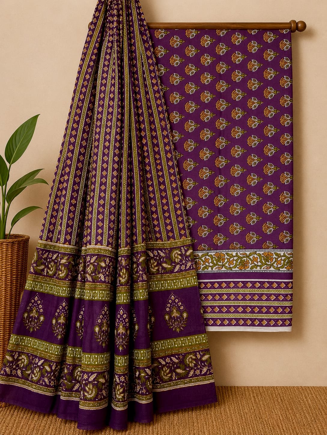 Purple ethnic motif cotton salwar suit fabric