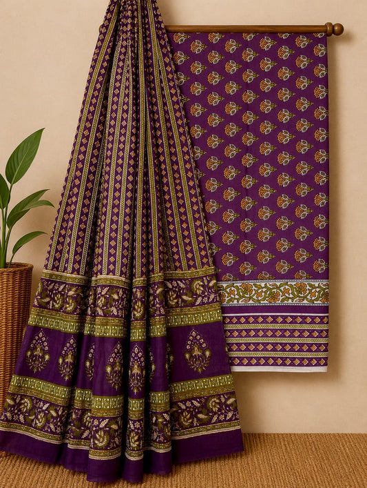 Purple ethnic motif cotton salwar suit fabric