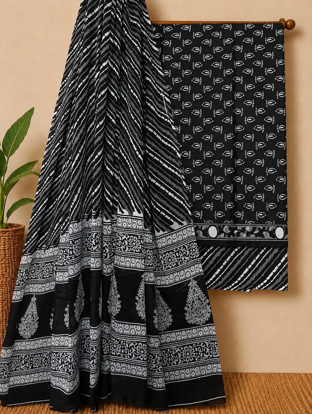 Black ethnic cotton salwar suit with dupatta