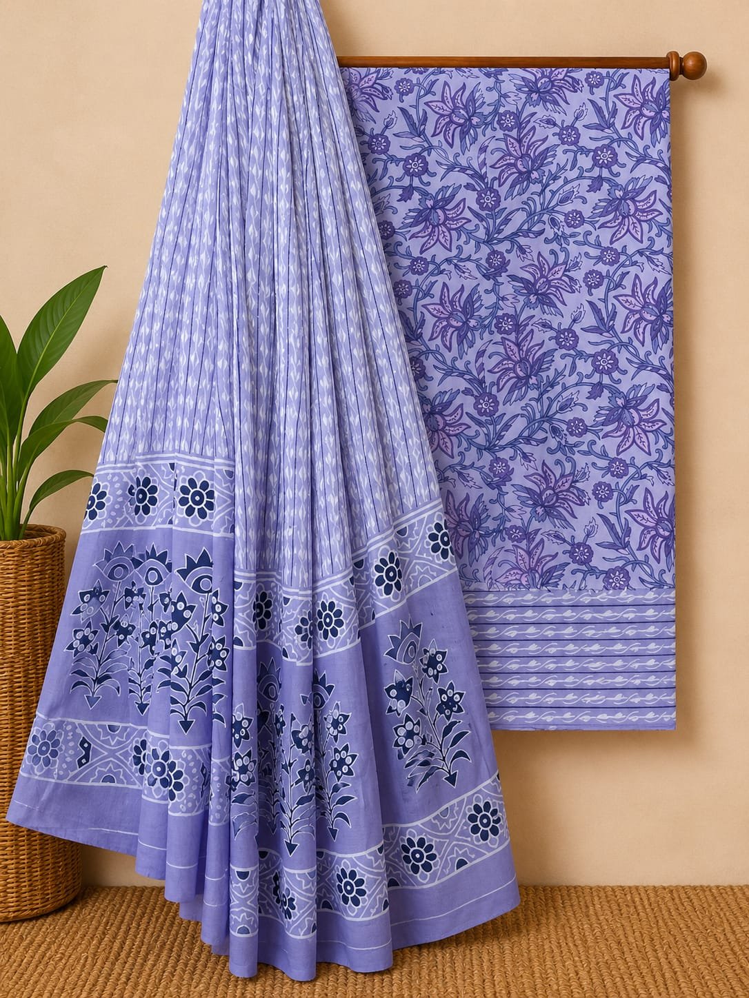 Blue floral cotton salwar suit with dupatta