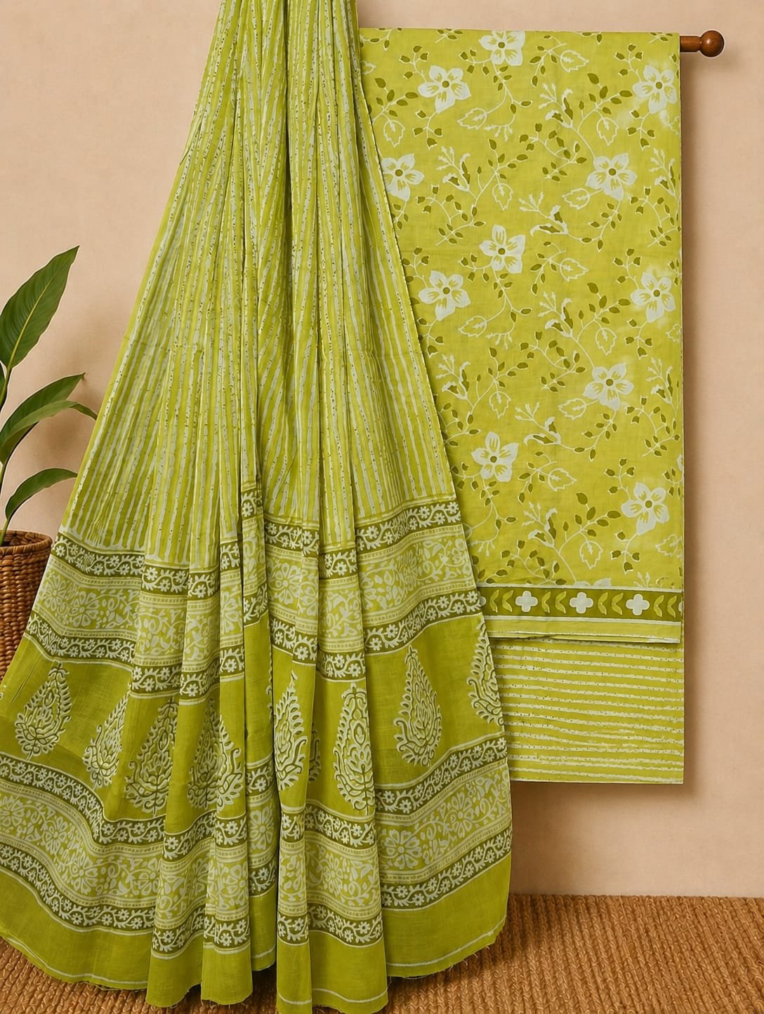 Green floral print cotton salwar suit India