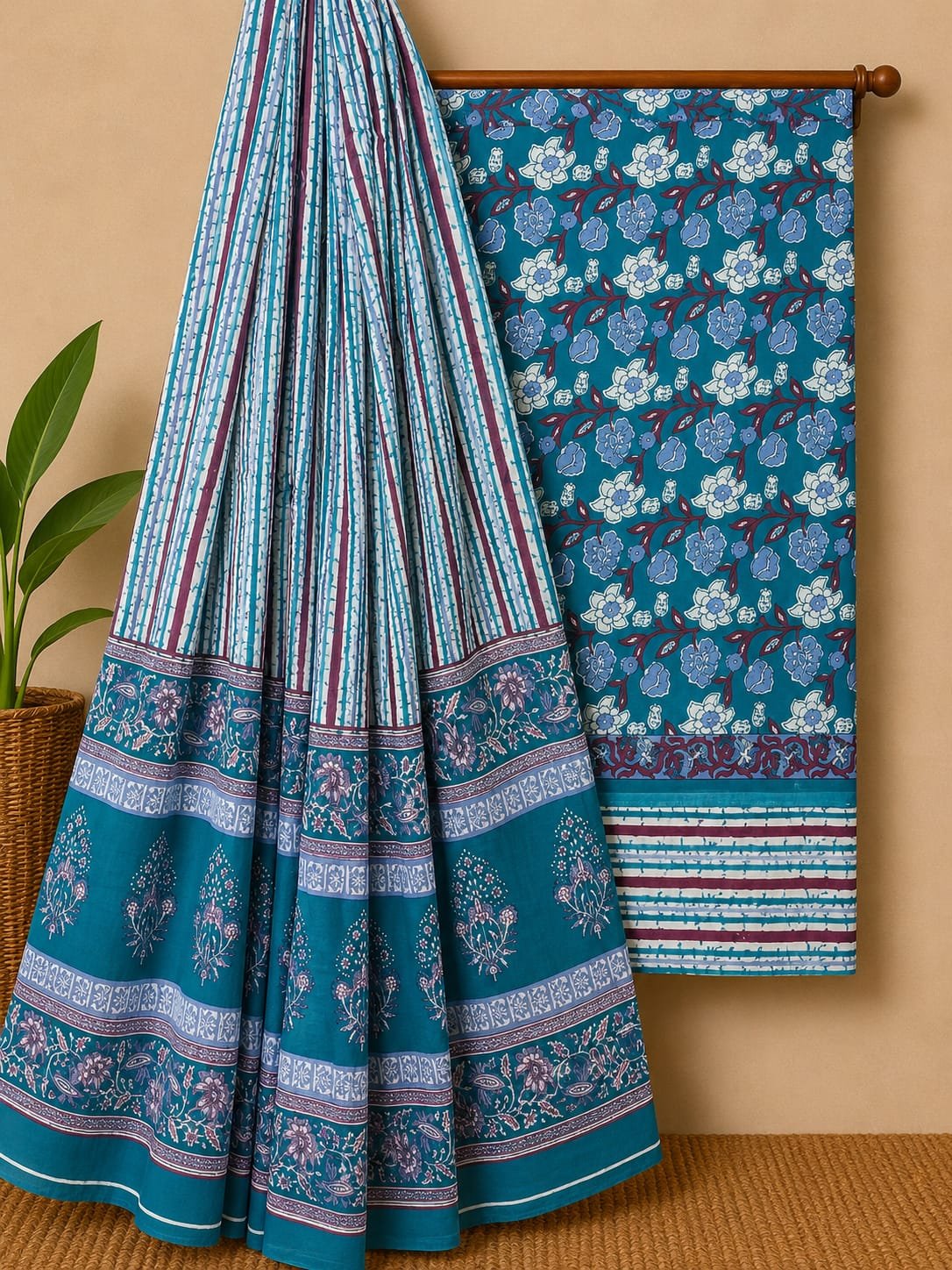 Teal geometric print cotton salwar suit India