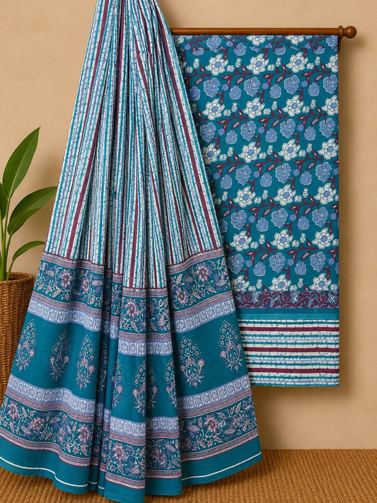 Teal geometric print cotton salwar suit India
