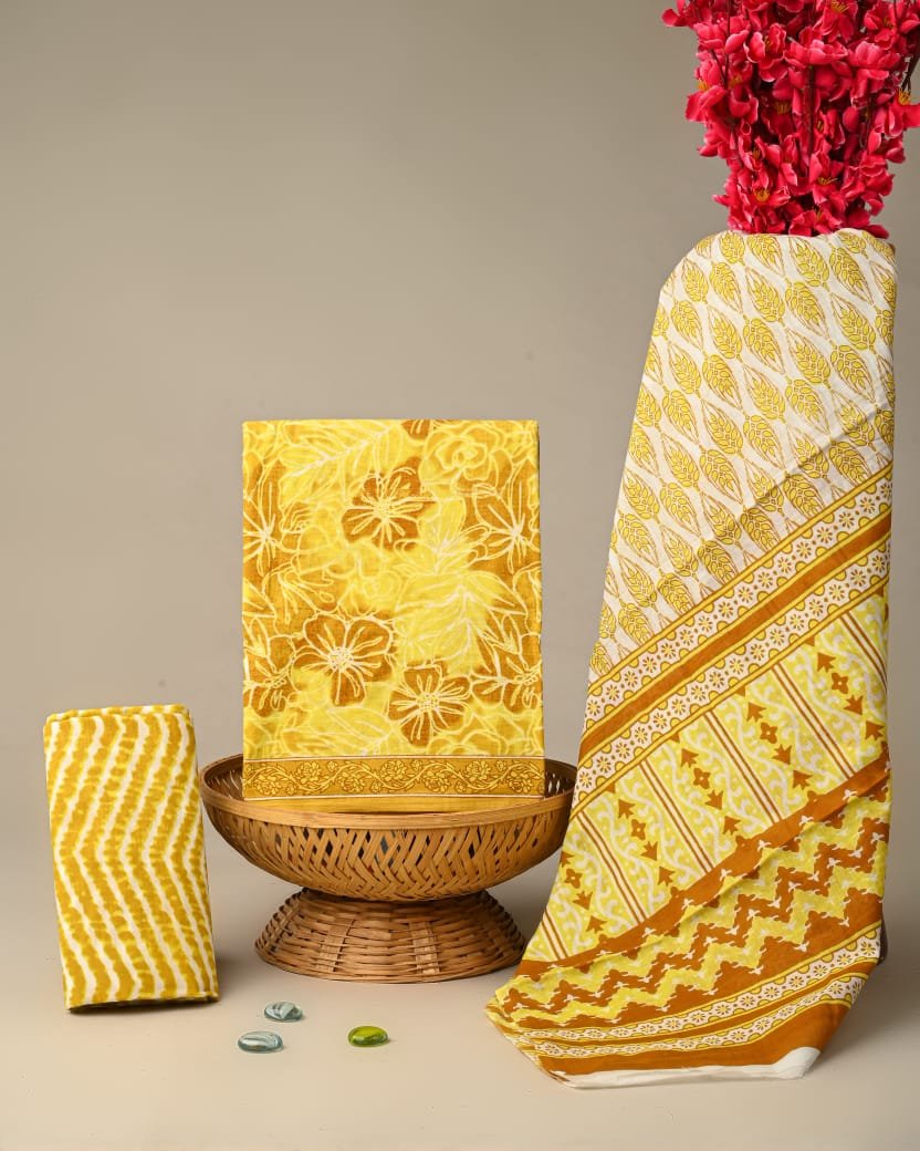 Mustard cotton suit set floral print Jaipur