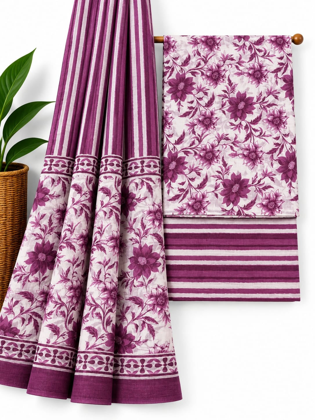 Purple & White Floral Jaal cotton screen print salwar suit set with cotton dupatta