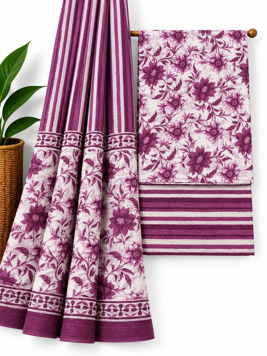 Purple & White Floral Jaal cotton screen print salwar suit set with cotton dupatta