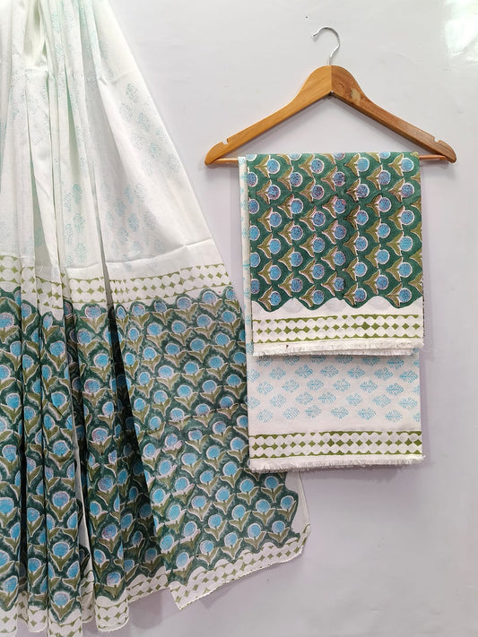 Hand Block Cotton Salwar Suit Set with Cotton Dupatta  - TSPSMVJ122