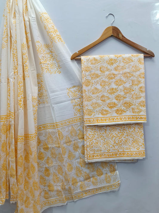 Hand Block Cotton Salwar Suit Set with Cotton Dupatta  - TSPSMVJ123