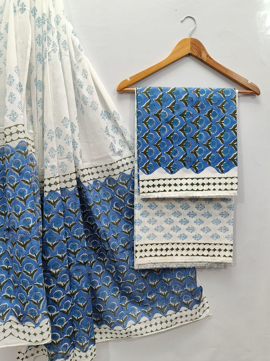 Hand Block Cotton Salwar Suit Set with Cotton Dupatta  - TSPSMVJ127