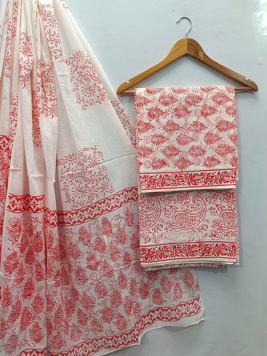 Hand Block Cotton Salwar Suit Set with Cotton Dupatta  - TSPSMVJ128
