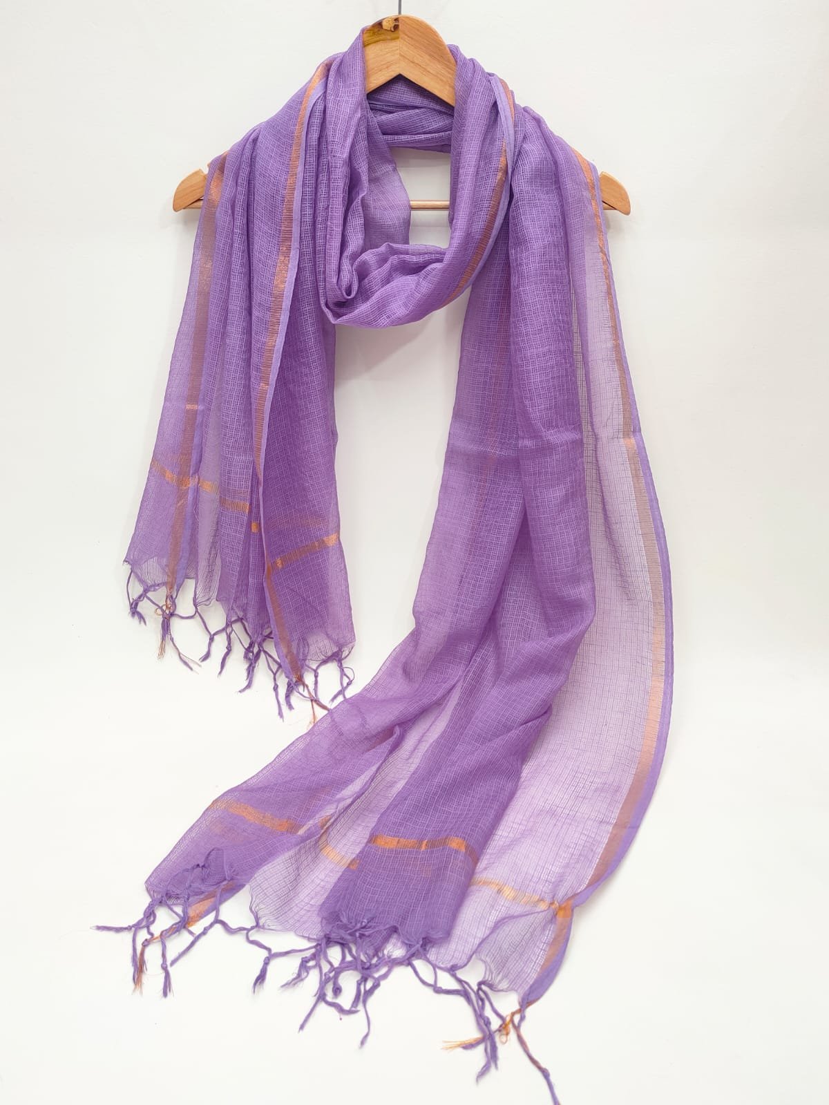 Lavender Kota Doriya dupatta gold border