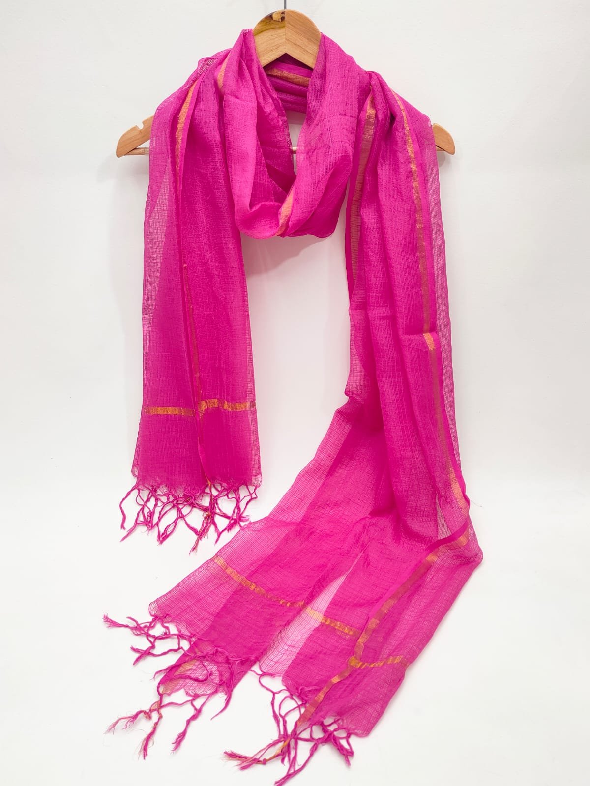 Fuchsia dupatta Kota Doriya gold border tassels