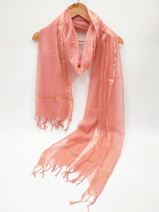 Peach dupatta Kota Doriya gold border tassels