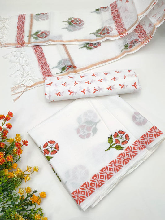 Hand Block Cotton Salwar Suit Set with Kota Doriya Dupatta 