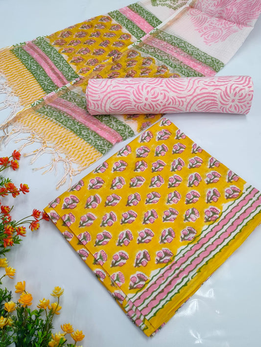 Hand Block Cotton Salwar Suit Set with Kota Doriya Dupatta  - TSPSKDVV30
