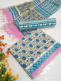 Hand Block Cotton Salwar Suit Set with Kota Doriya Dupatta  - TSPSKDVV9