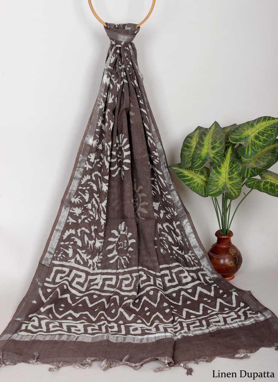 Linen Cotton Dupatta Hand block The Street Pal