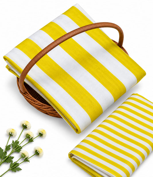 Mustard Yellow Striped Pure Cotton Unstitched Kurta Pant Fabric Set