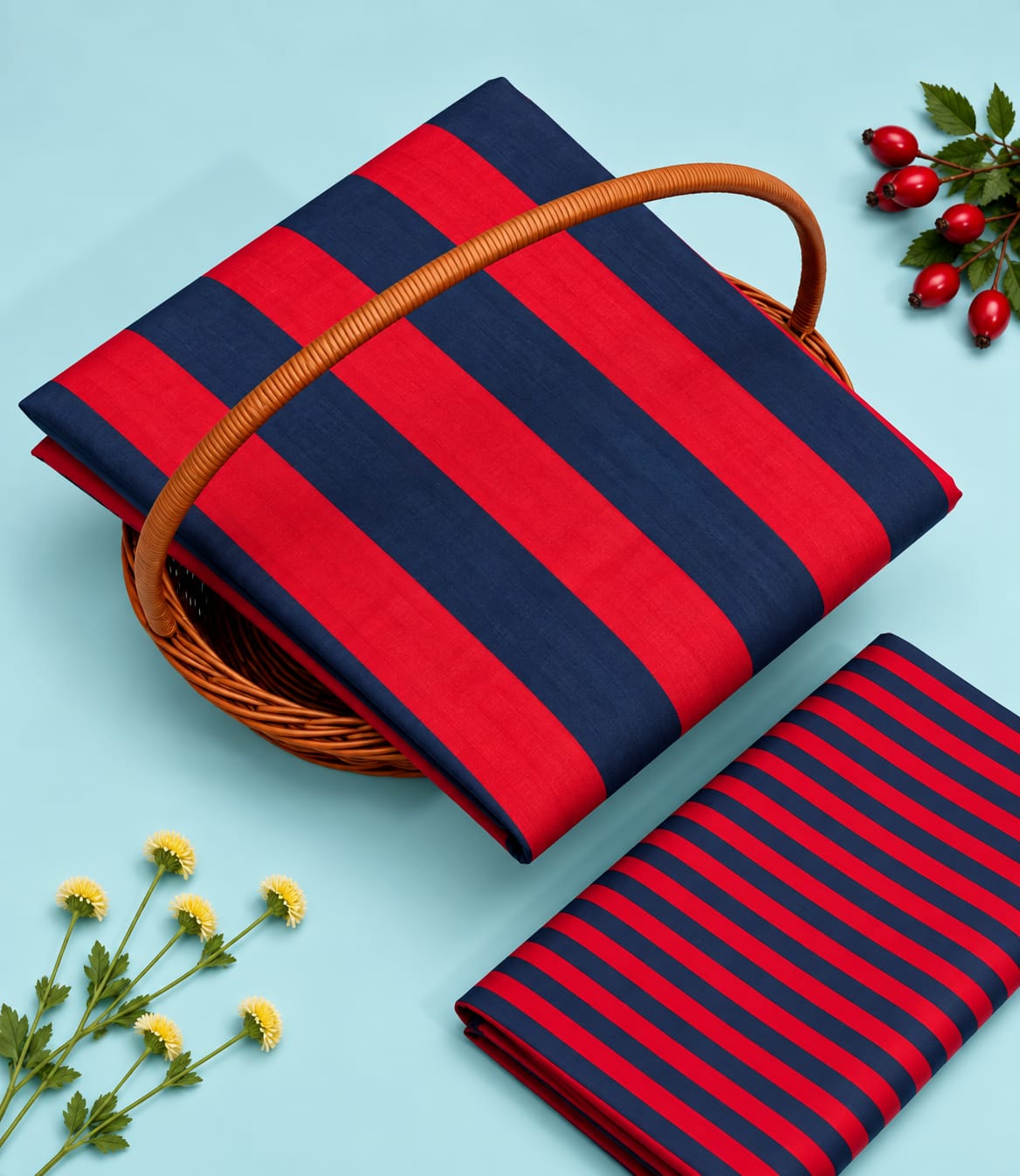 Navy Blue Striped Pure Cotton Unstitched Kurta Pant Fabric Set