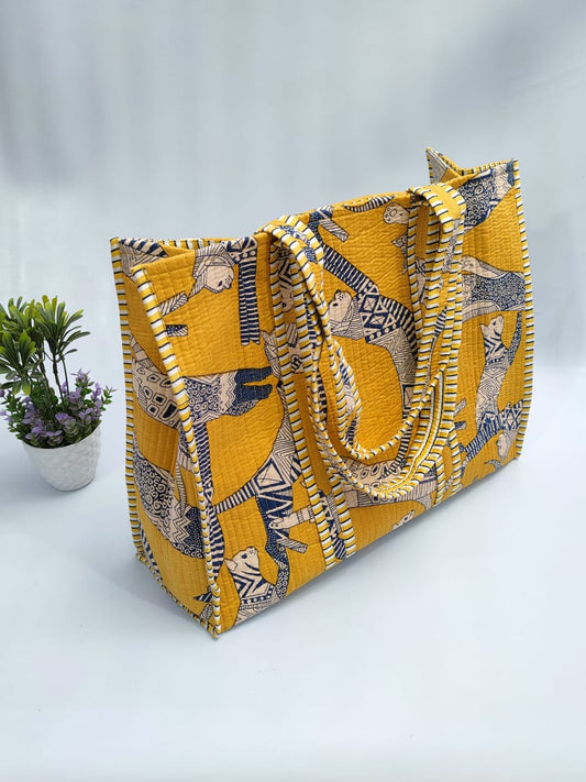 Quilted Tote Bag without zip - 17x18x 6 inches