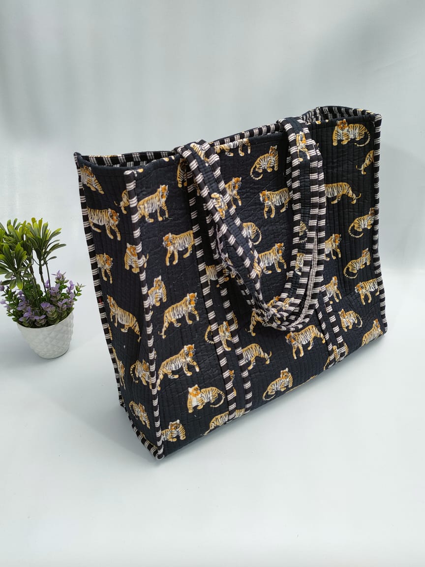 Quilted Tote Bag without zip - 17x18x 6 inches