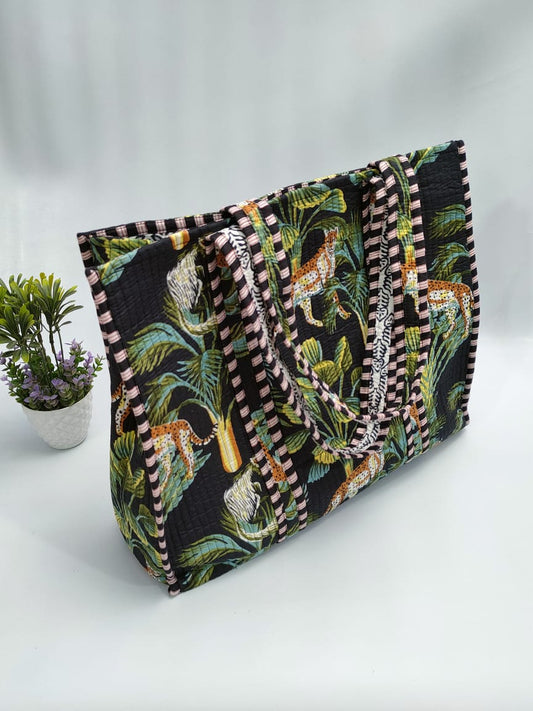 Quilted Tote Bag without zip - 17x18x 6 inches