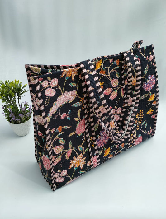 Quilted Tote Bag without zip - 17x18x 6 inches