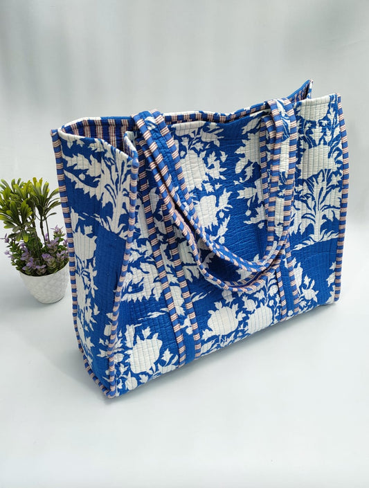 Quilted Tote Bag without zip - 17x18x 6 inches