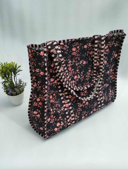 Quilted Tote Bag without zip - 17x18x 6 inches