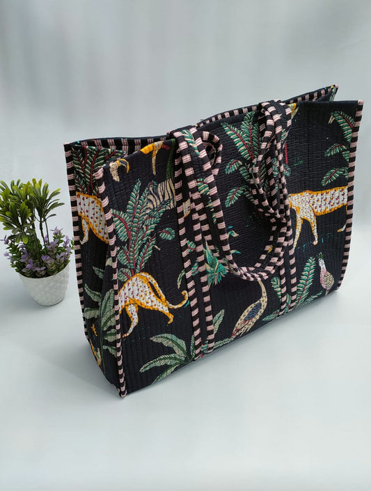 Quilted Tote Bag without zip - 17x18x 6 inches