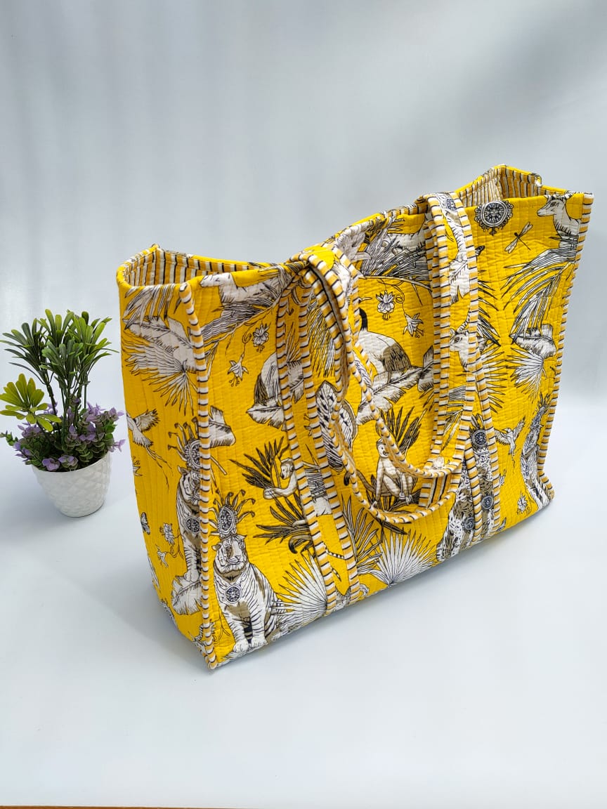 Quilted Tote Bag without zip - 17x18x 6 inches