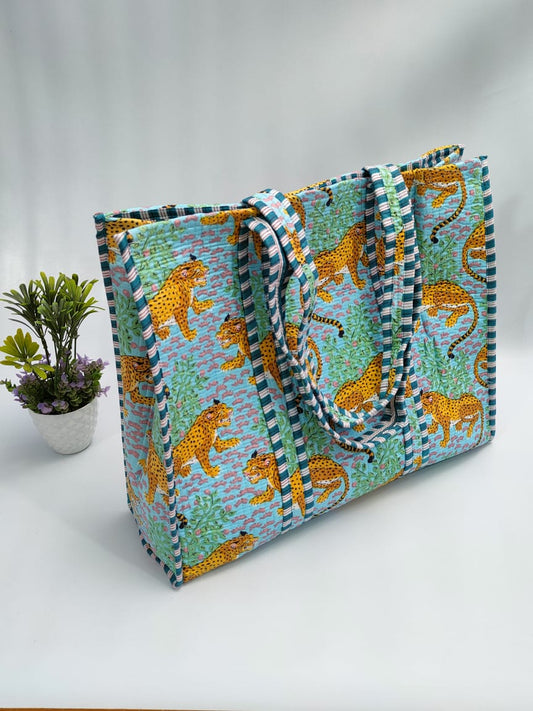 Quilted Tote Bag without zip - 17x18x 6 inches