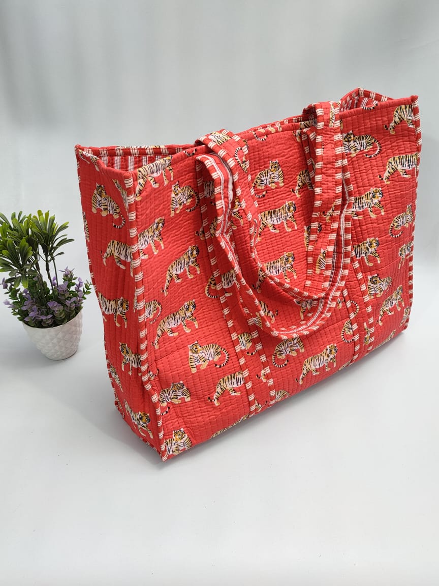 Quilted Tote Bag without zip - 17x18x 6 inches