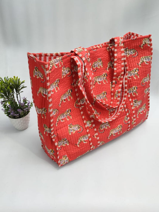 Quilted Tote Bag without zip - 17x18x 6 inches