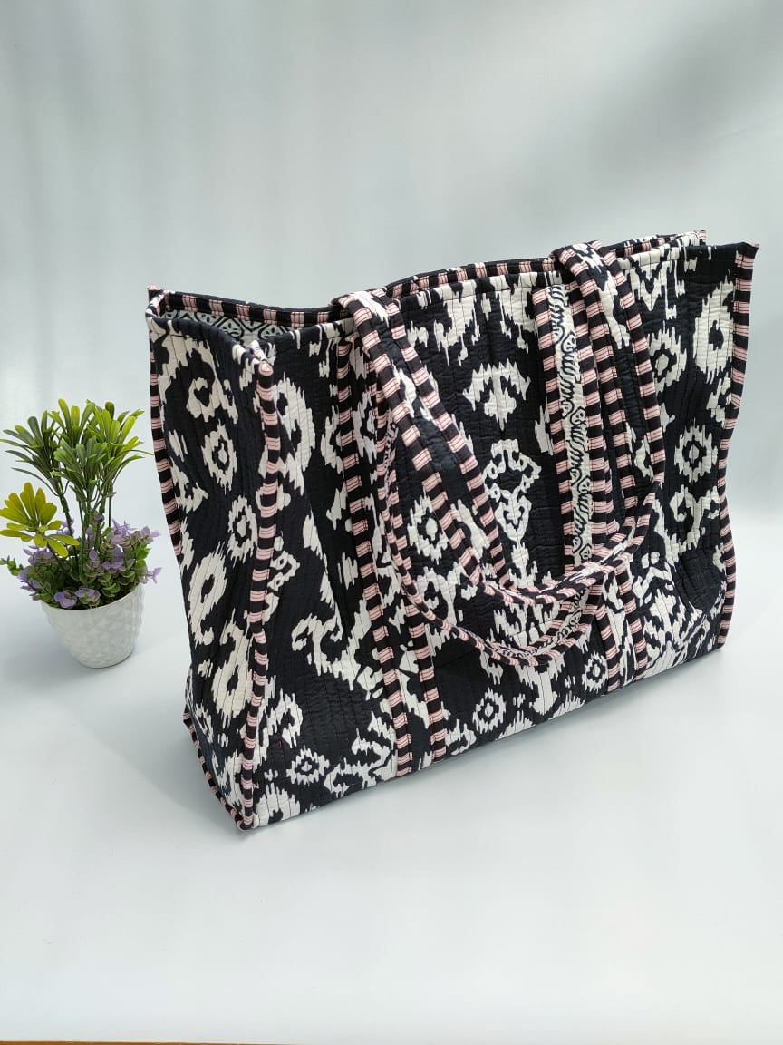 Quilted Tote Bag without zip - 17x18x 6 inches