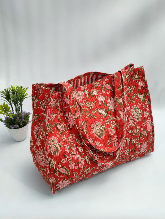 Quilted Tote Bag without zip - 17x18x 6 inches
