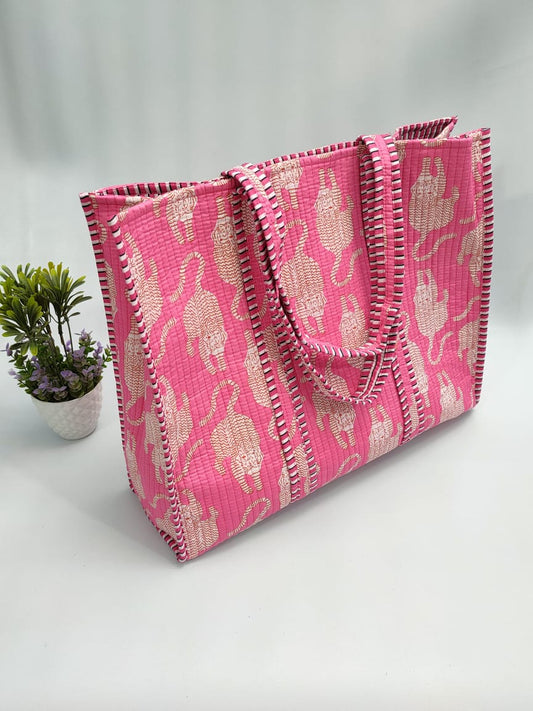 Quilted Tote Bag without zip - 17x18x 6 inches
