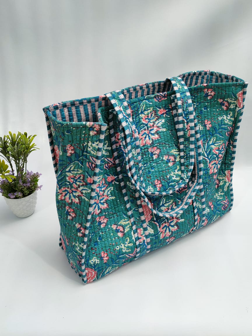 Quilted Tote Bag without zip - 17x18x 6 inches