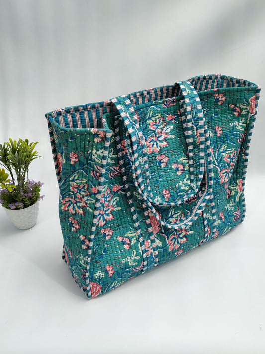 Quilted Tote Bag without zip - 17x18x 6 inches