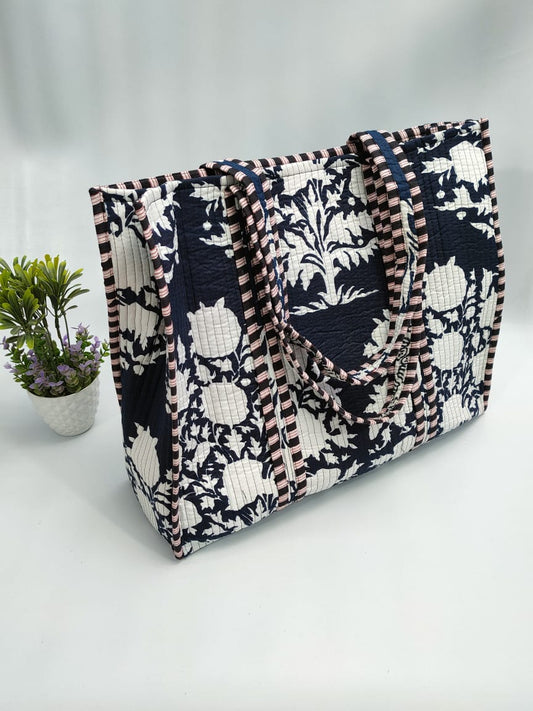 Quilted Tote Bag without zip - 17x18x 6 inches