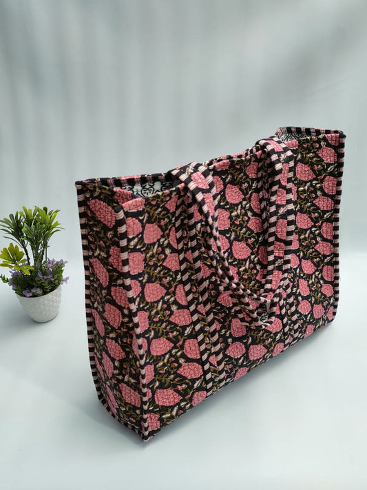 Quilted Tote Bag without zip - 17x18x 6 inches